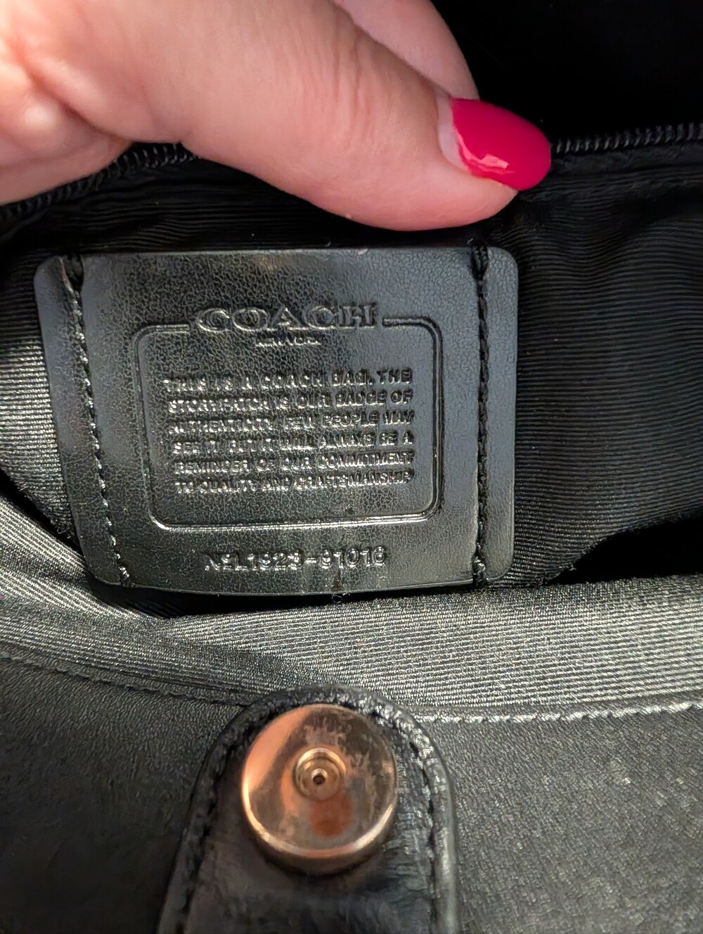 Coach Black Leather Shoulder Bag with Gold-Tone Snap